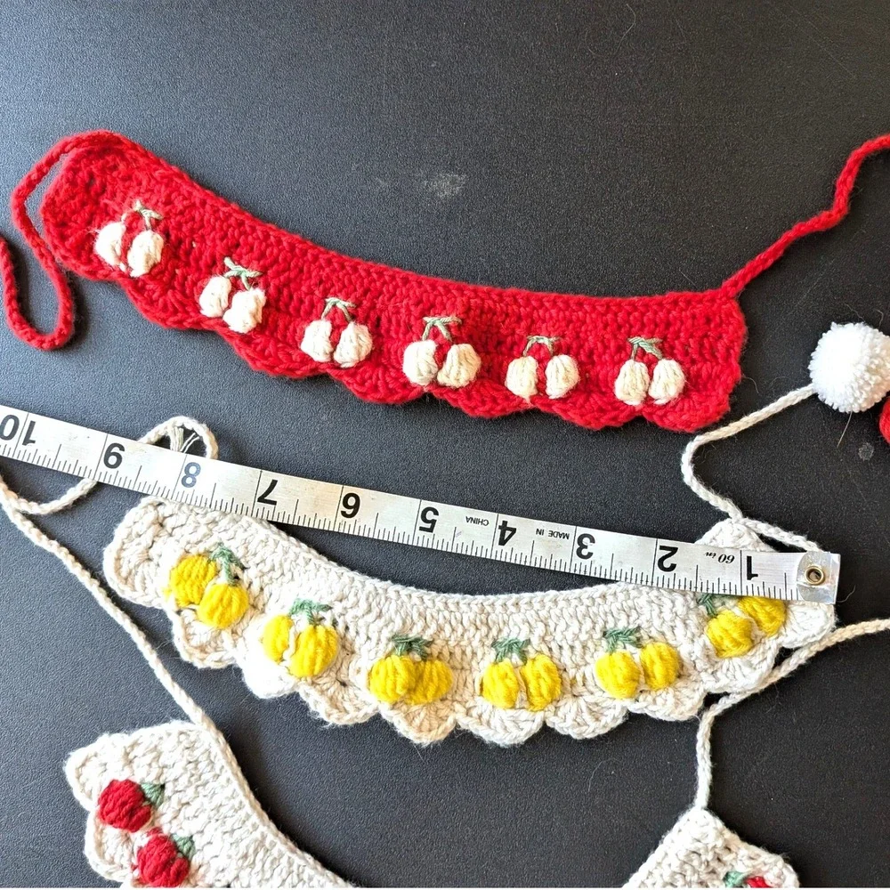 Hand Crocheted Fruit Collar Set Cherry Lemon Strawberry Costume Pet Doll 3 Pc